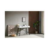 Birou cu cadru metalic negru si blat din MDF melaminat alb 15 mm grosime, 100x48x78 cm Callisto HARO